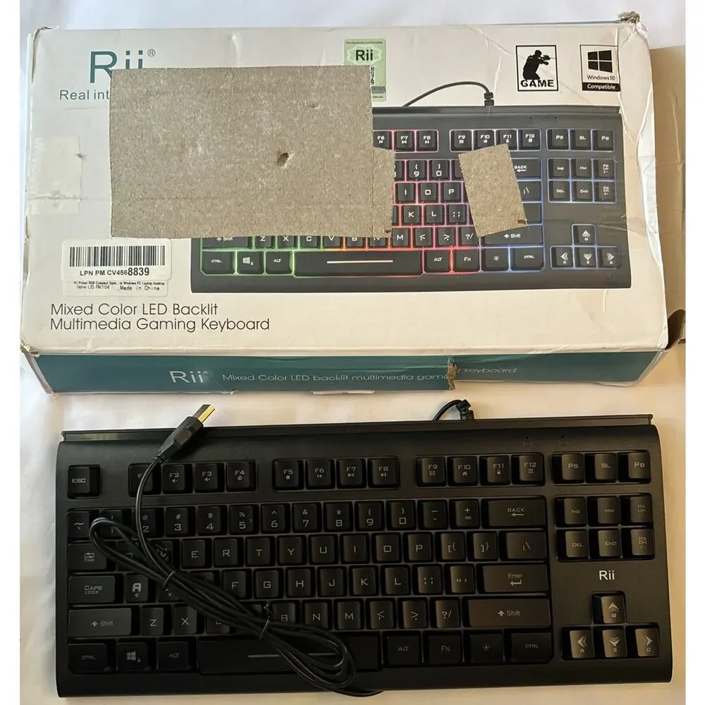 Rii Mixed Color LED Backlit Multimedia Gaming Keyboard RK104 New Open Box